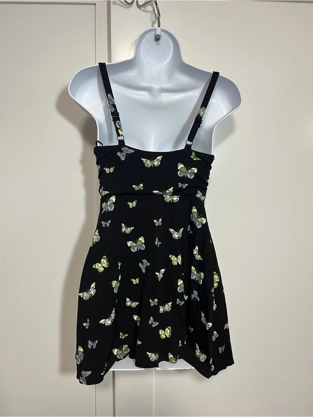 Urban Outfitters Black Mini Dress Butterfly Print Size Small Skater Whimsygoth - Picture 5 of 8